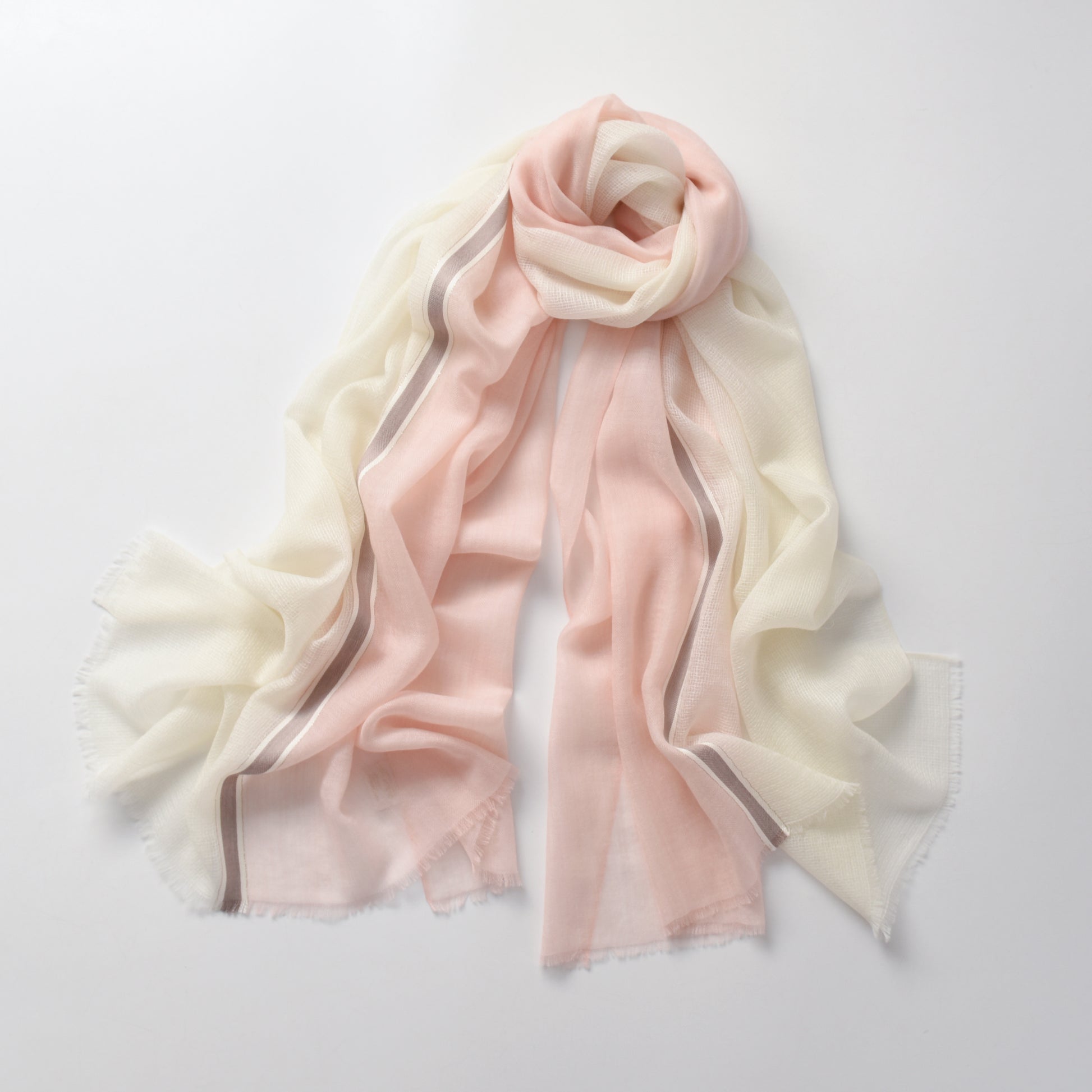 Pink and Ivory Hues Cashmere Scarf with Brown Lining