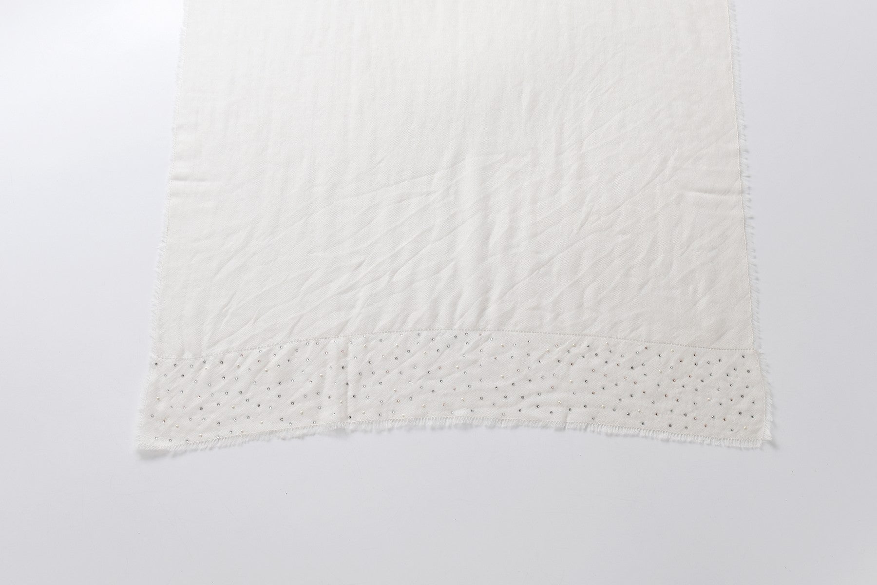 Brilliantem Embellished Ivory Cashmere Scarf with fringe