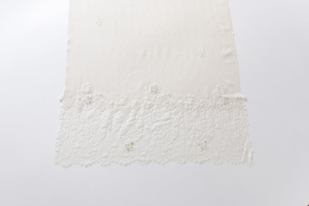 Hand Sewn Lace on Cashmere Silk Scarf in Ivory - Made in India