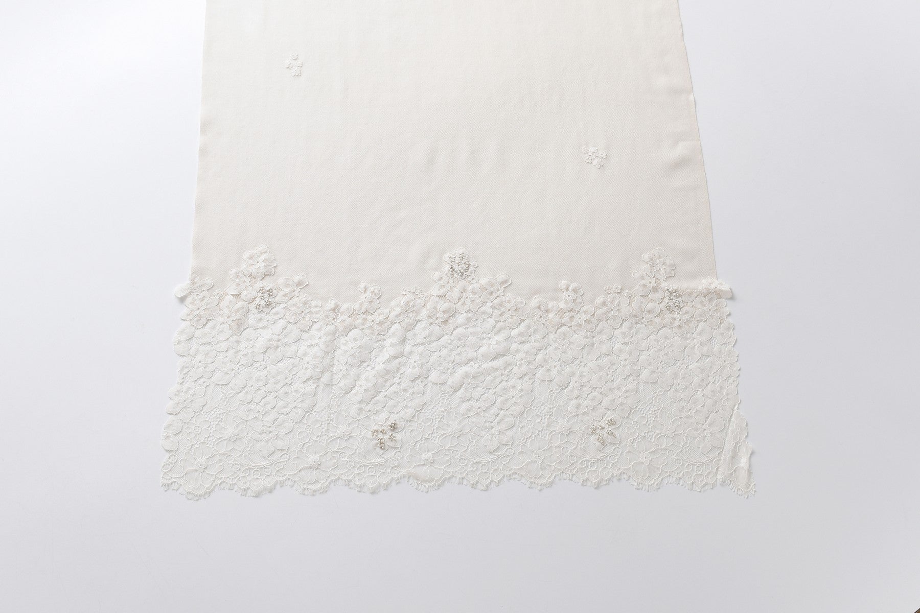 Hand Sewn Lace on Cashmere Silk Scarf in Ivory - Made in India