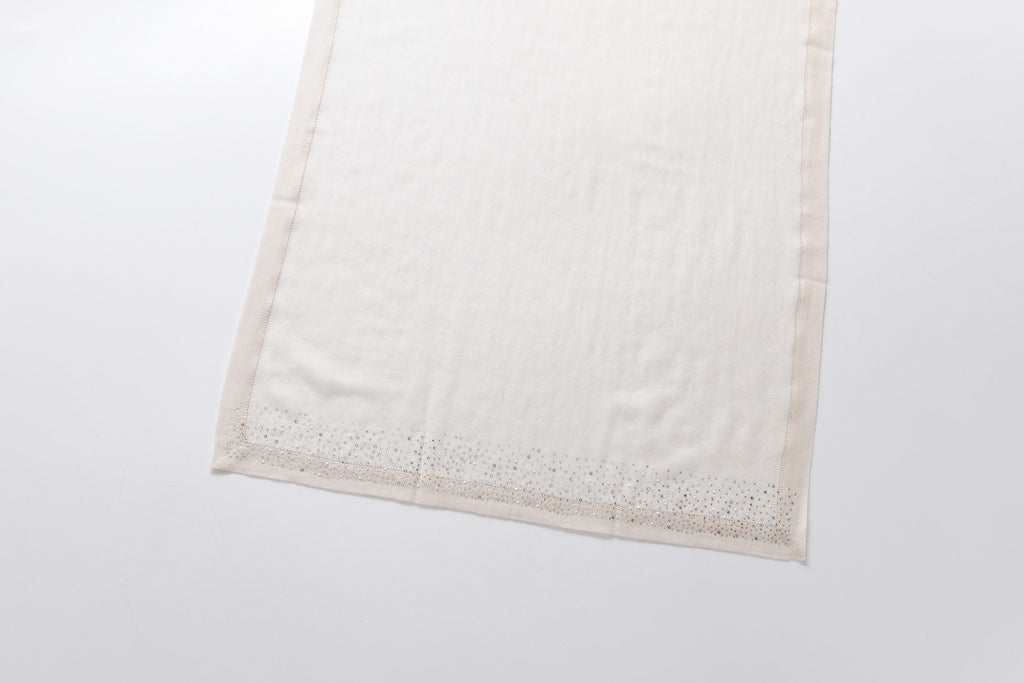 Starry Embellished Ivory Cashmere Scarf with Beige Lining