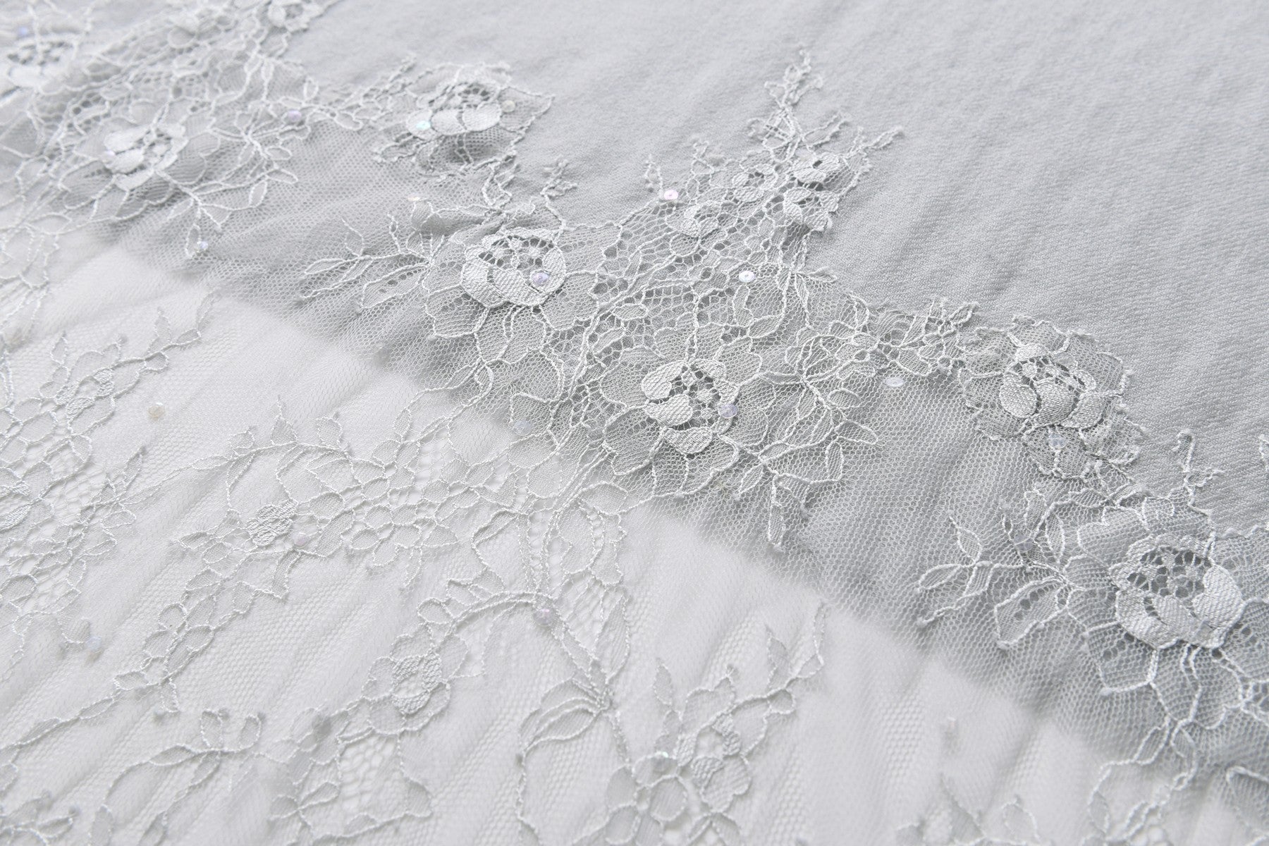 Hand Sewn Lace on Cashmere Silk Scarf in Silver Grey - Made in India