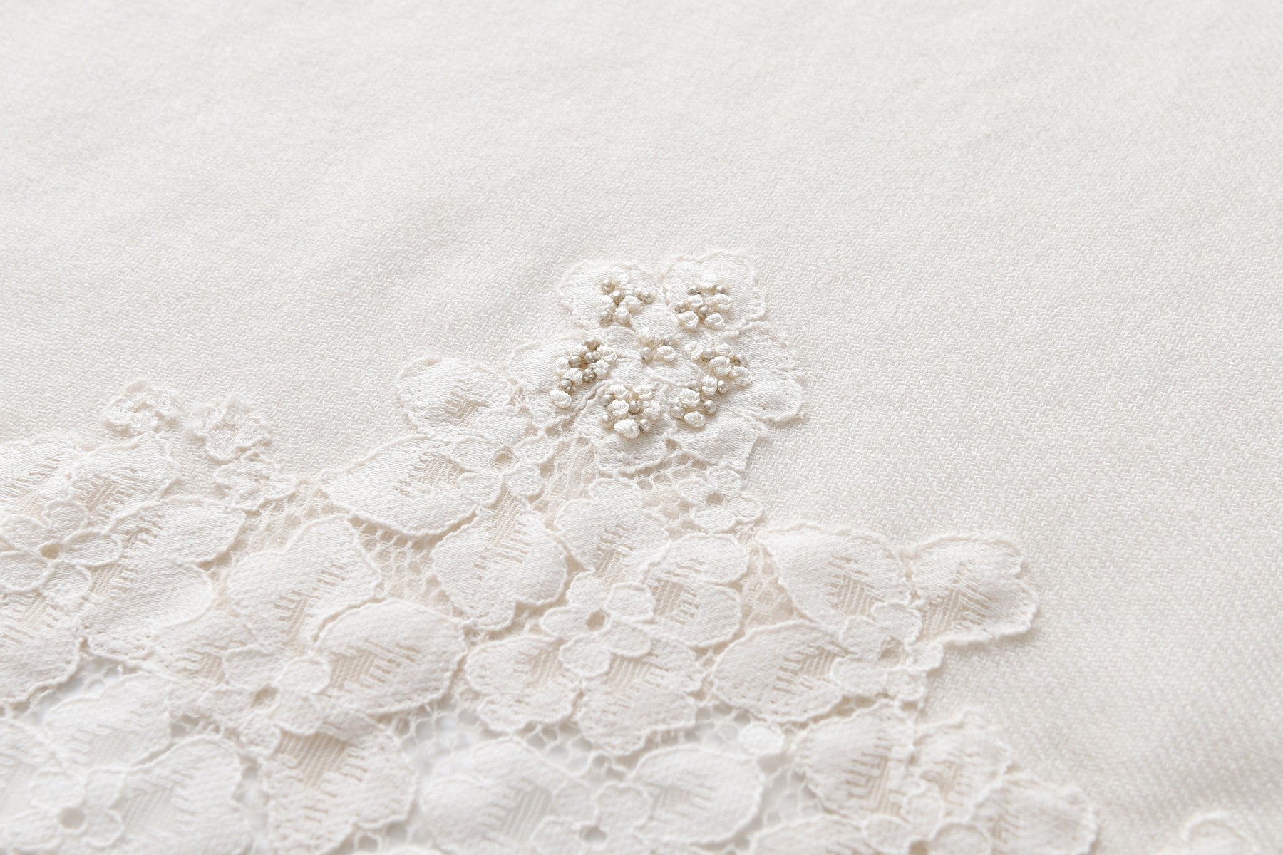 Hand Sewn Lace on Cashmere Silk Scarf in Ivory - Made in India