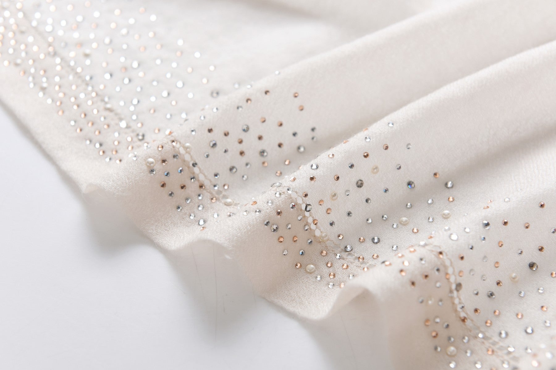 Starry Embellished Ivory Cashmere Scarf with Beige Lining