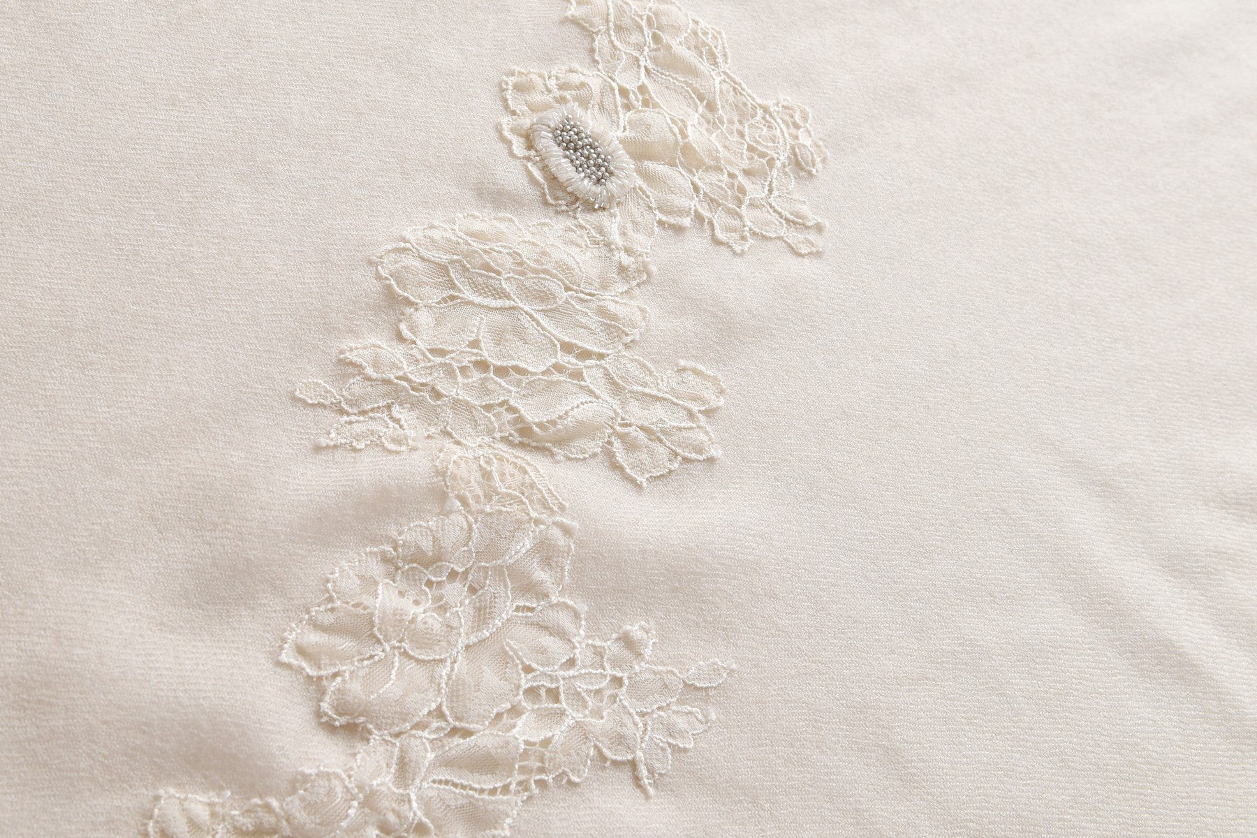 Hand Sewn Lace on Cashmere Scarf in White - Made in India