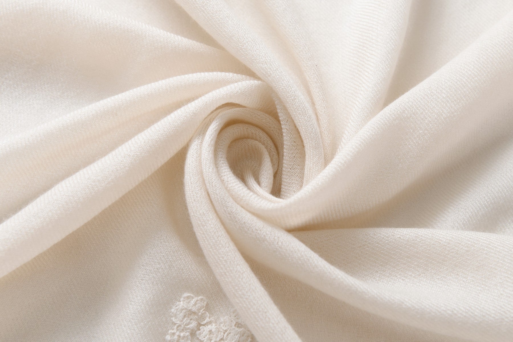 Hand Sewn Lace on Cashmere Silk Scarf in Ivory - Made in India