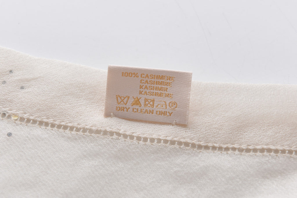 Starry Embellished Ivory Cashmere Scarf with Beige Lining