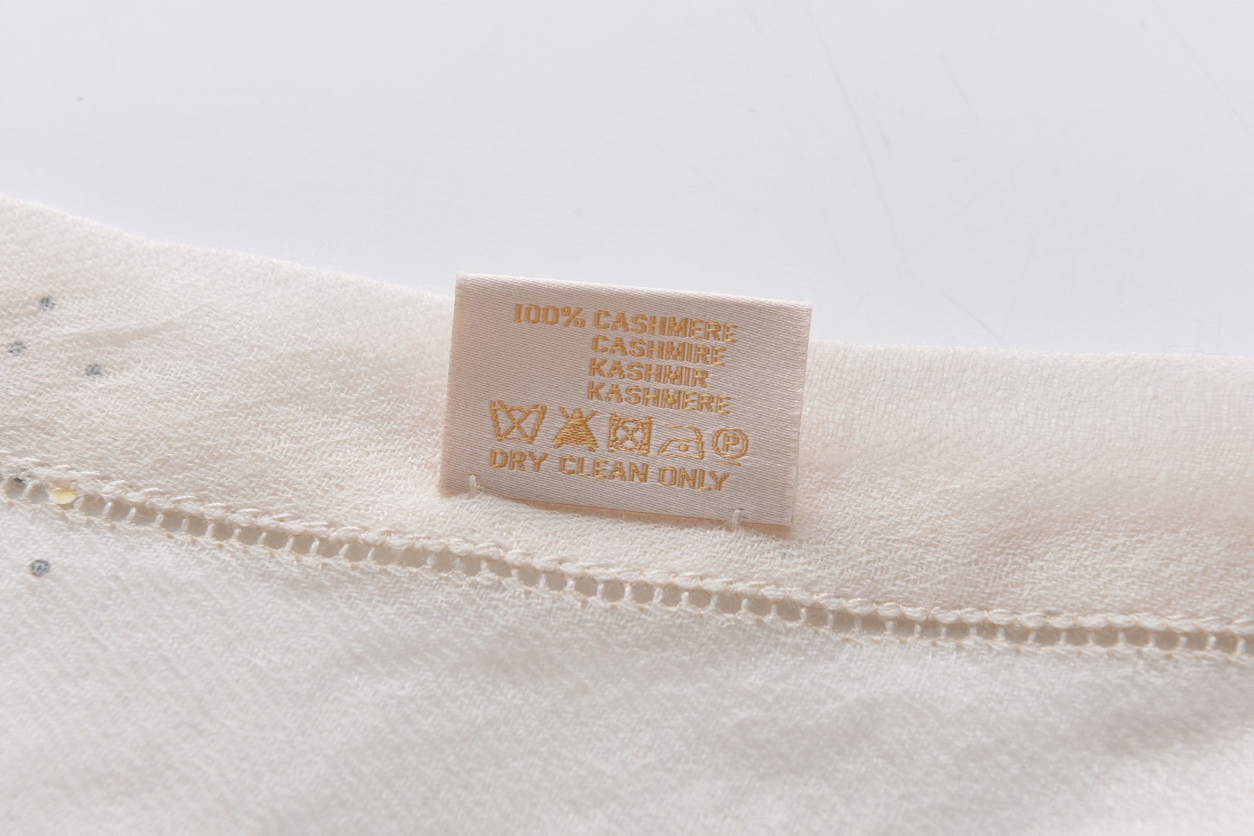 Starry Embellished Ivory Cashmere Scarf with Beige Lining
