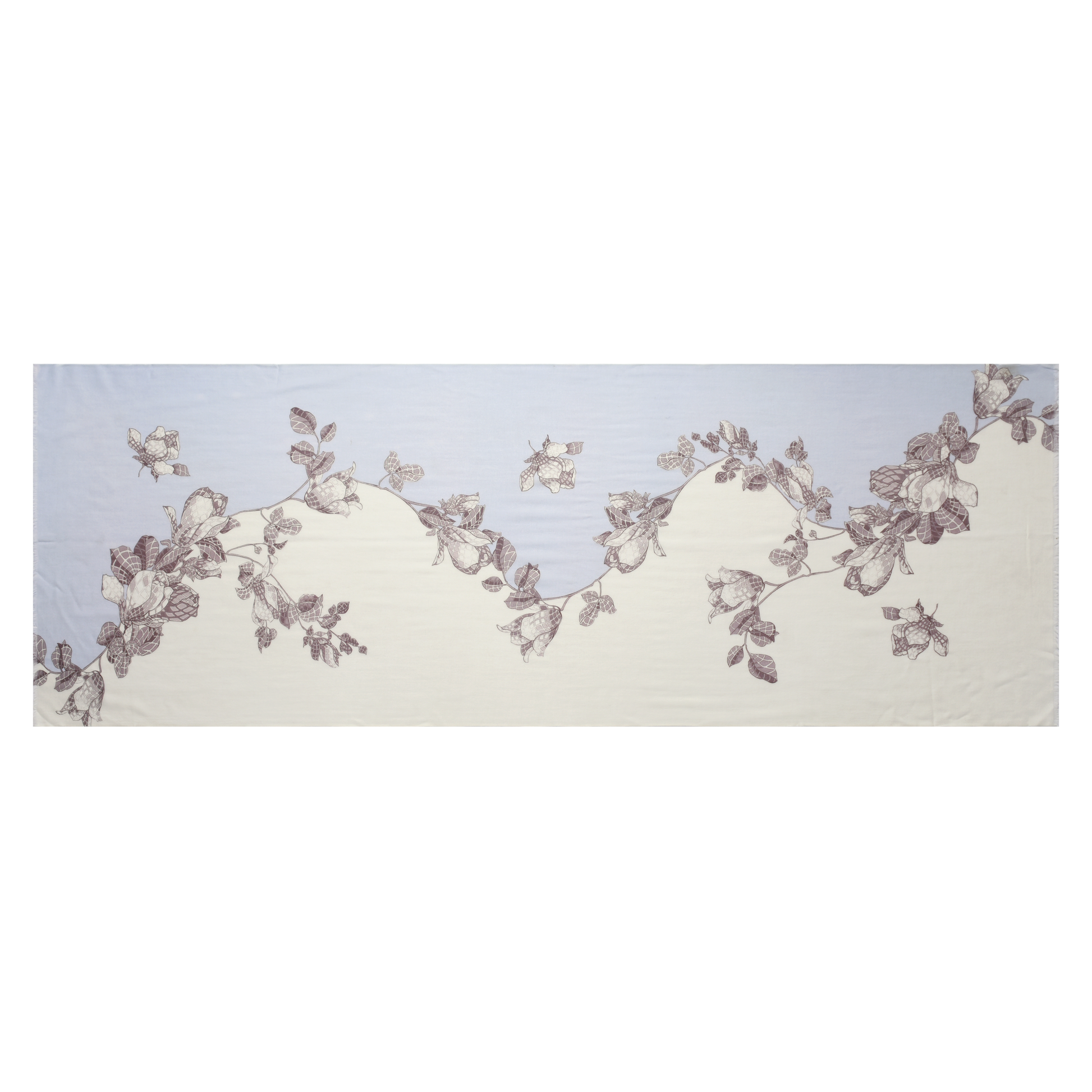 Two Tone Blue and Ivory Floral Cashmere Scarf