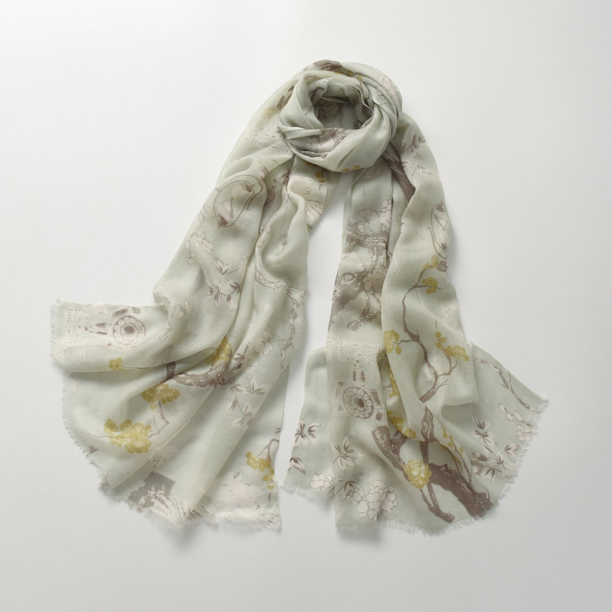 Plum Blossom in Spring Green Cashmere Scarf