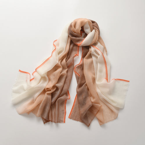 Brown and Camel Cashmere Scarf with Orange Lining