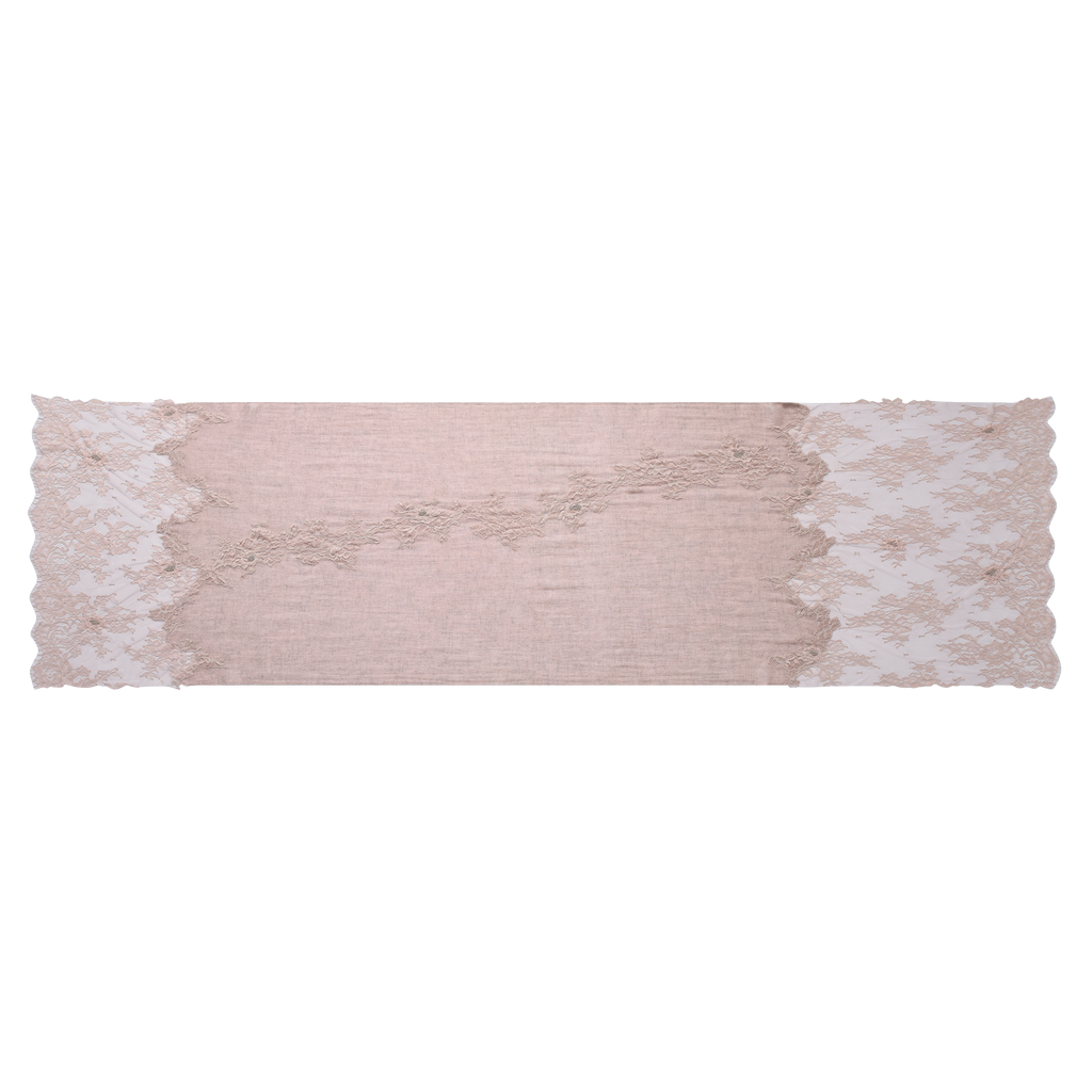 Hand Sewn Lace on Cashmere Scarf in Pink - Made in India