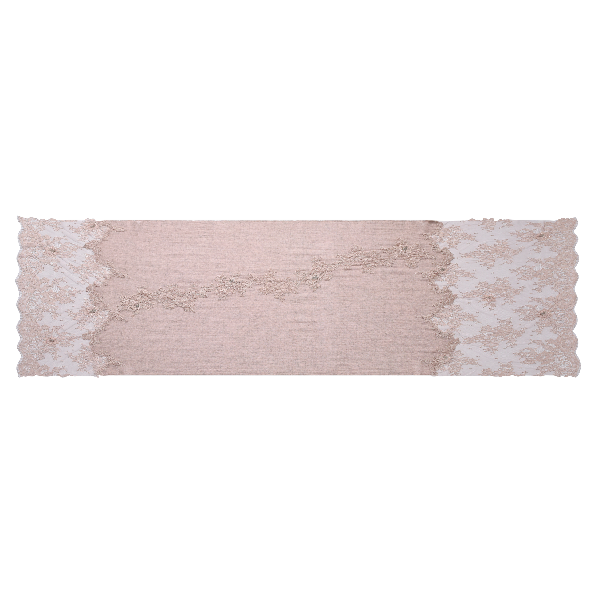 Hand Sewn Lace on Cashmere Scarf in Pink - Made in India