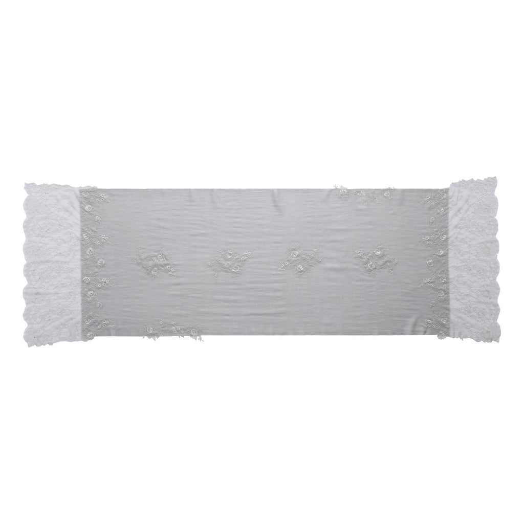 Hand Sewn Lace on Cashmere Silk Scarf in Silver Grey - Made in India