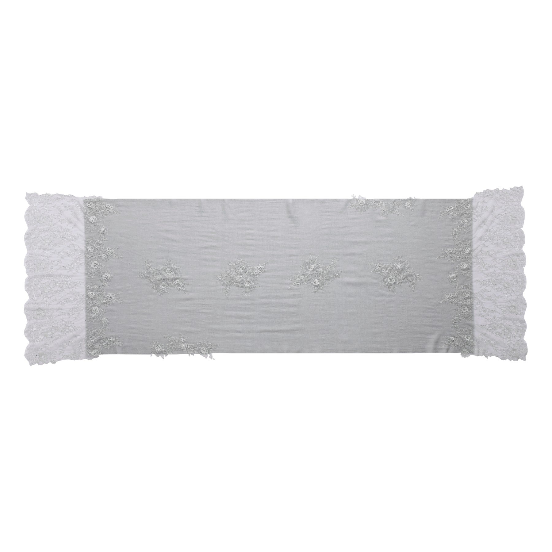 Hand Sewn Lace on Cashmere Silk Scarf in Silver Grey - Made in India