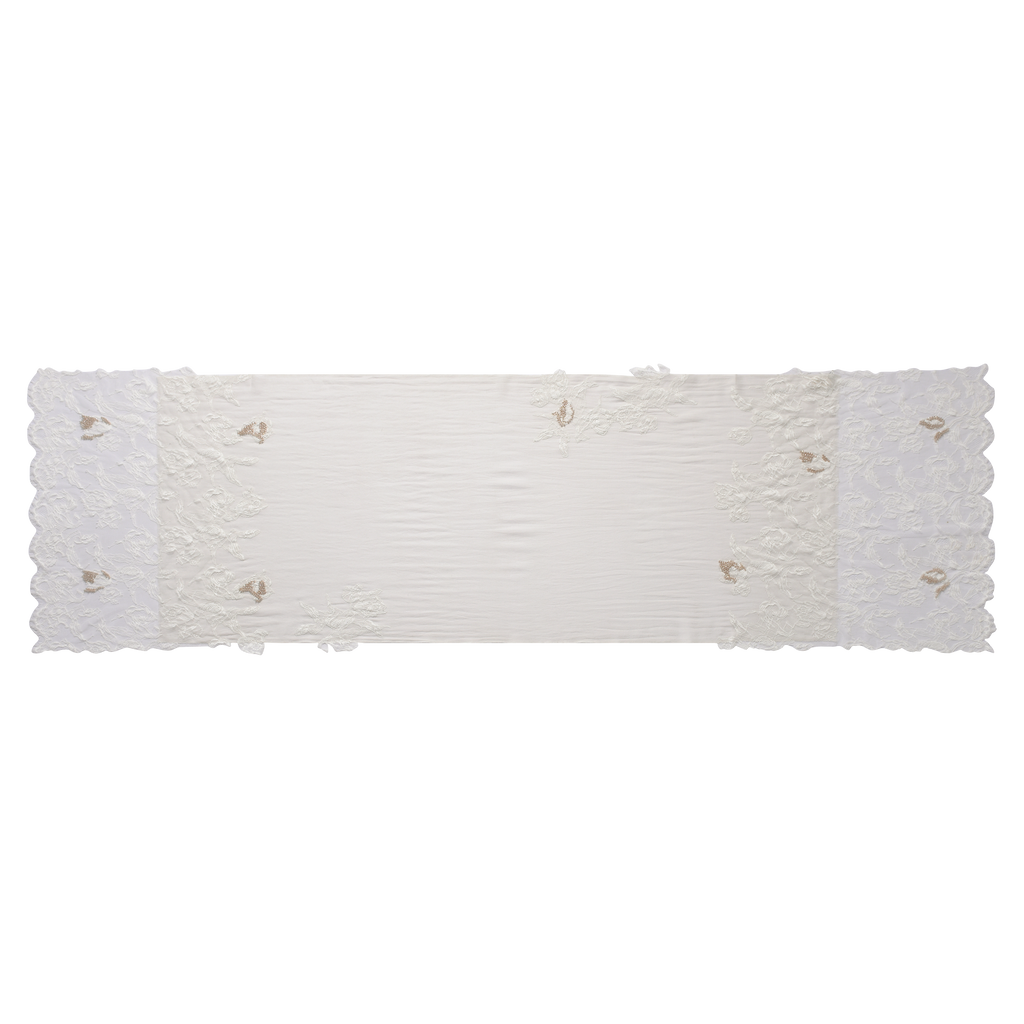 Hand Sewn Lace on Cashmere Silk Scarf in White - Made in India