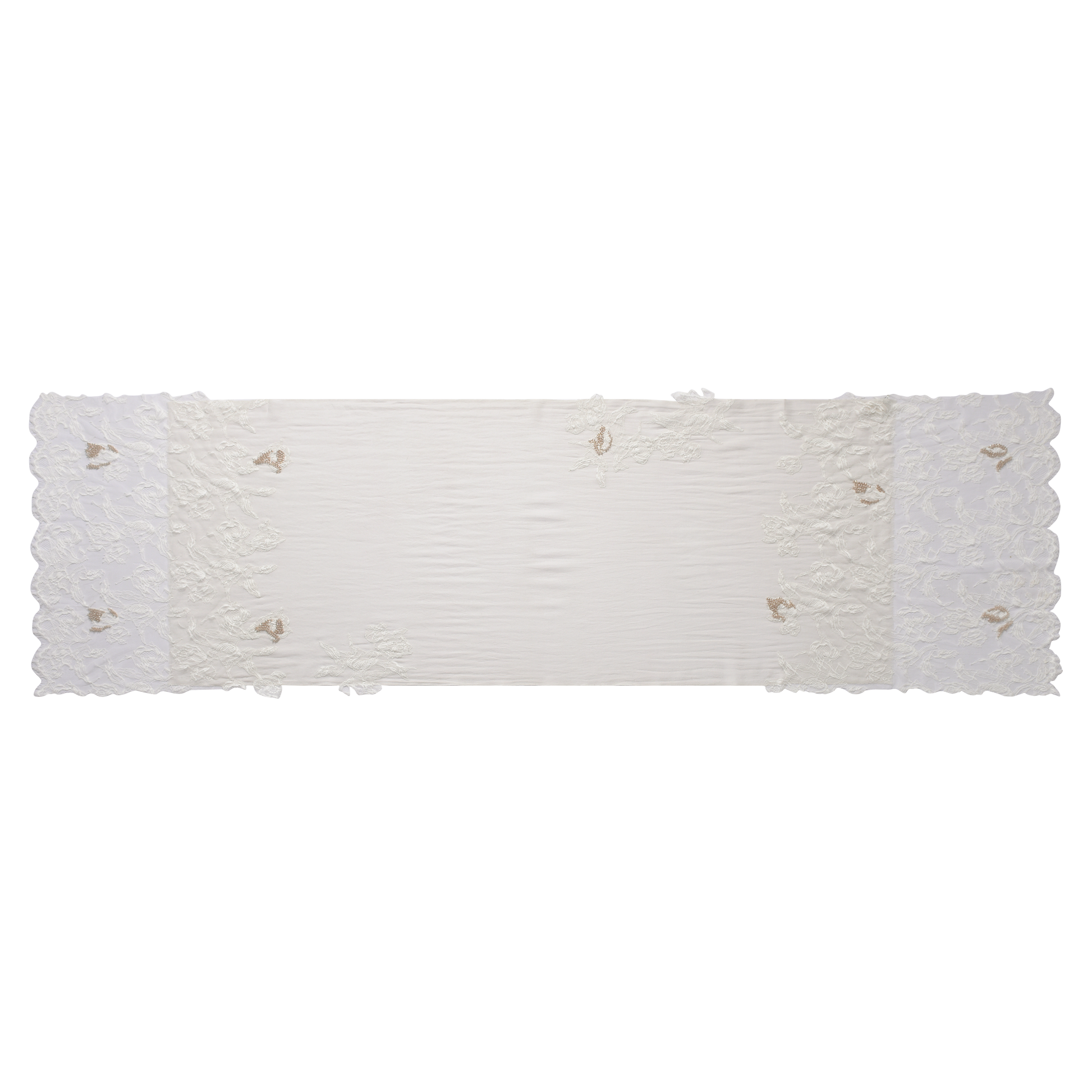 Hand Sewn Lace on Cashmere Silk Scarf in White - Made in India