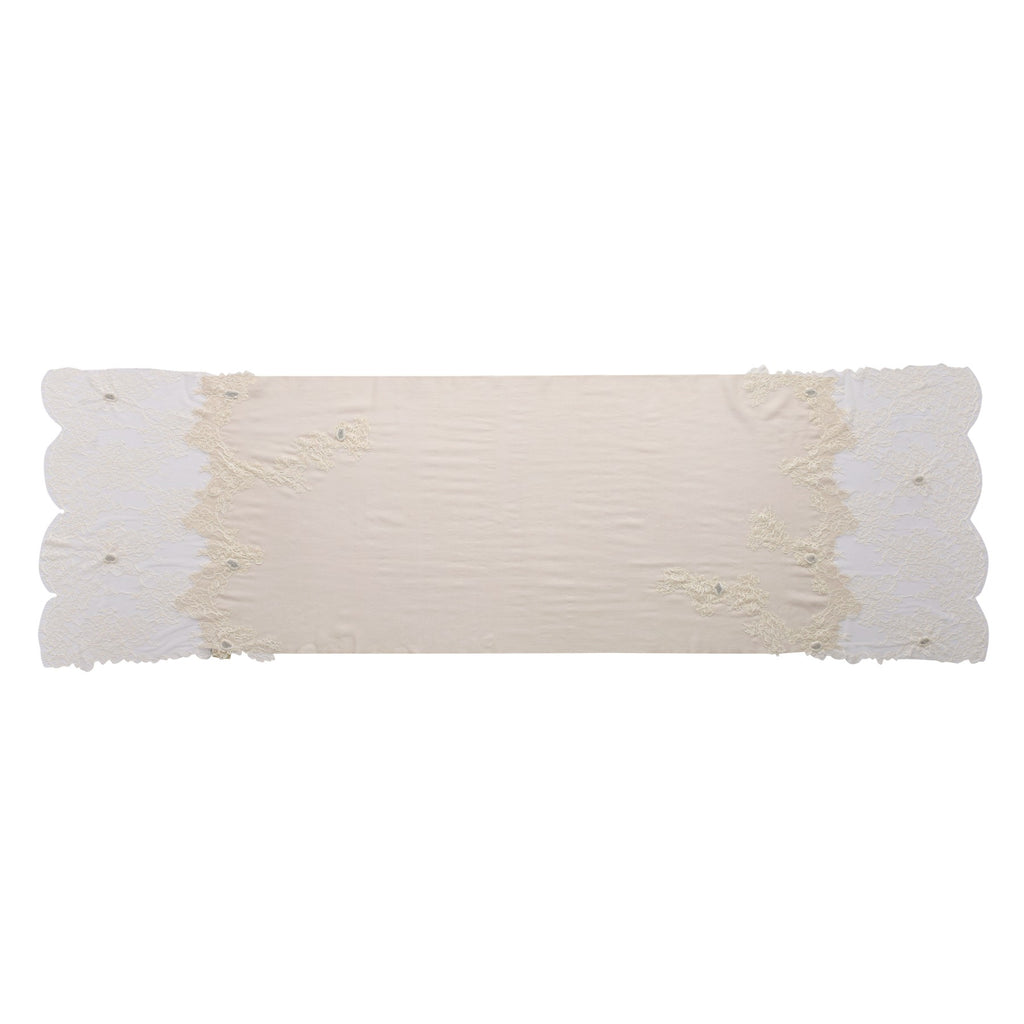 Hand Sewn Lace on Cashmere Scarf in White - Made in India