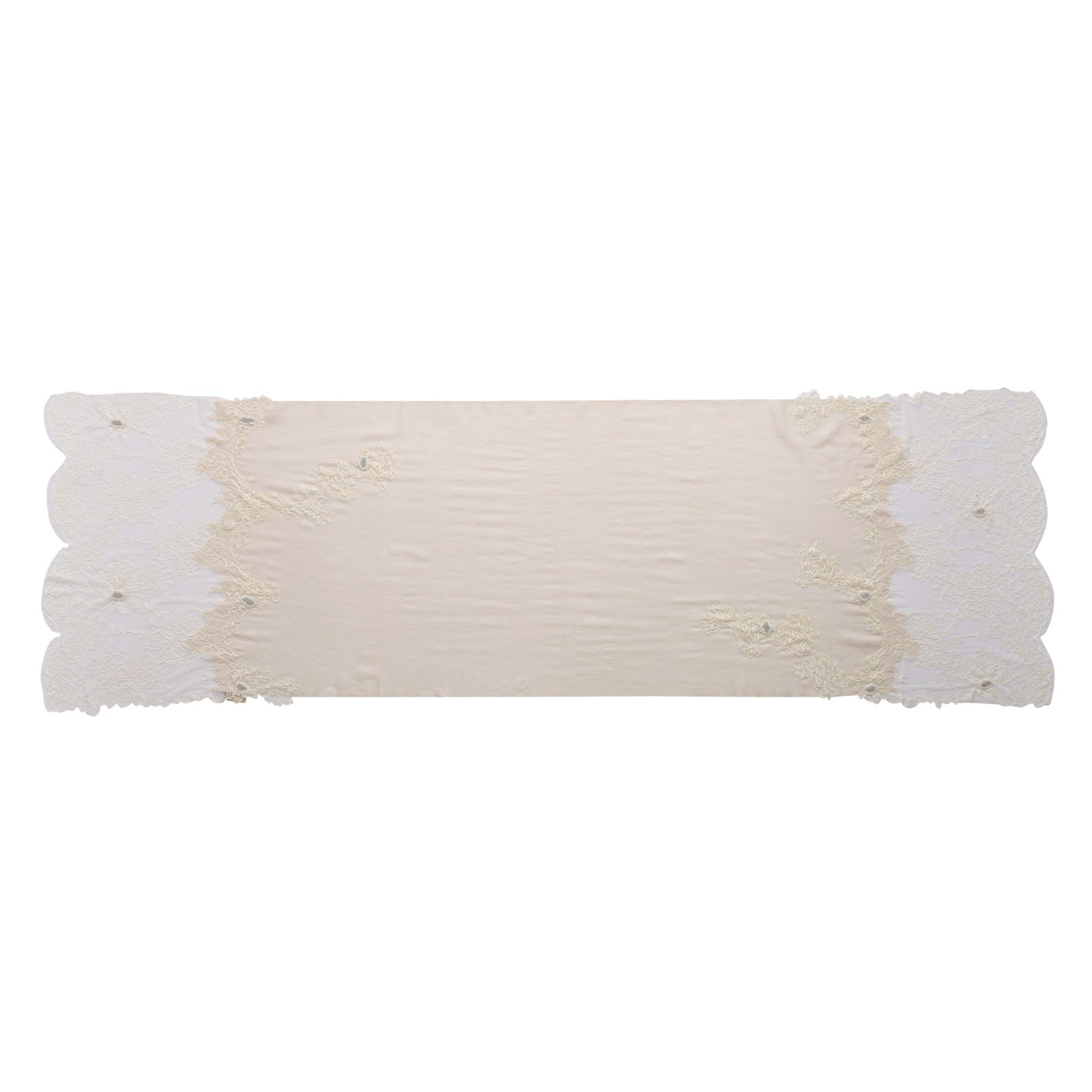 Hand Sewn Lace on Cashmere Scarf in White - Made in India