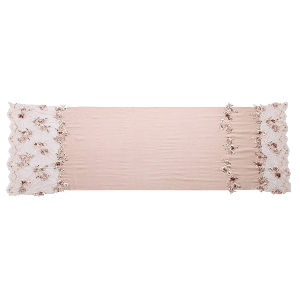 Hand Sewn Lace on Cashmere Silk Scarf in Pink & Green - Made in India