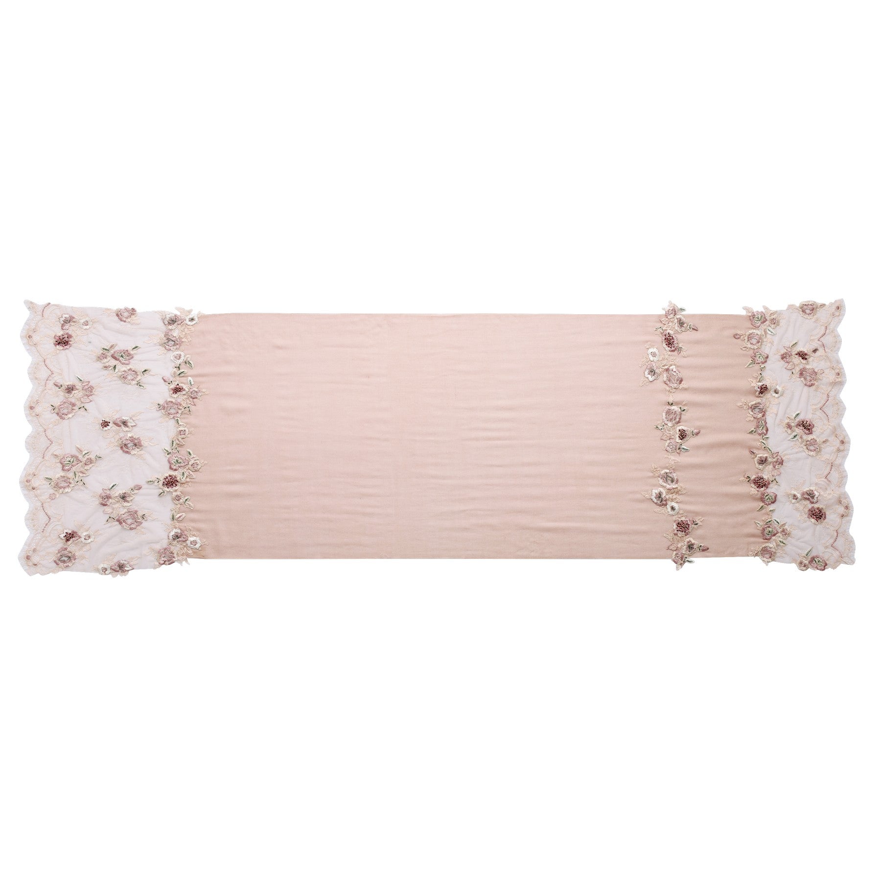 Hand Sewn Lace on Cashmere Silk Scarf in Pink & Green - Made in India