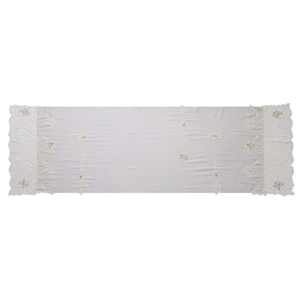 Hand Sewn Lace on Cashmere Silk Scarf in Light Grey - Made in India
