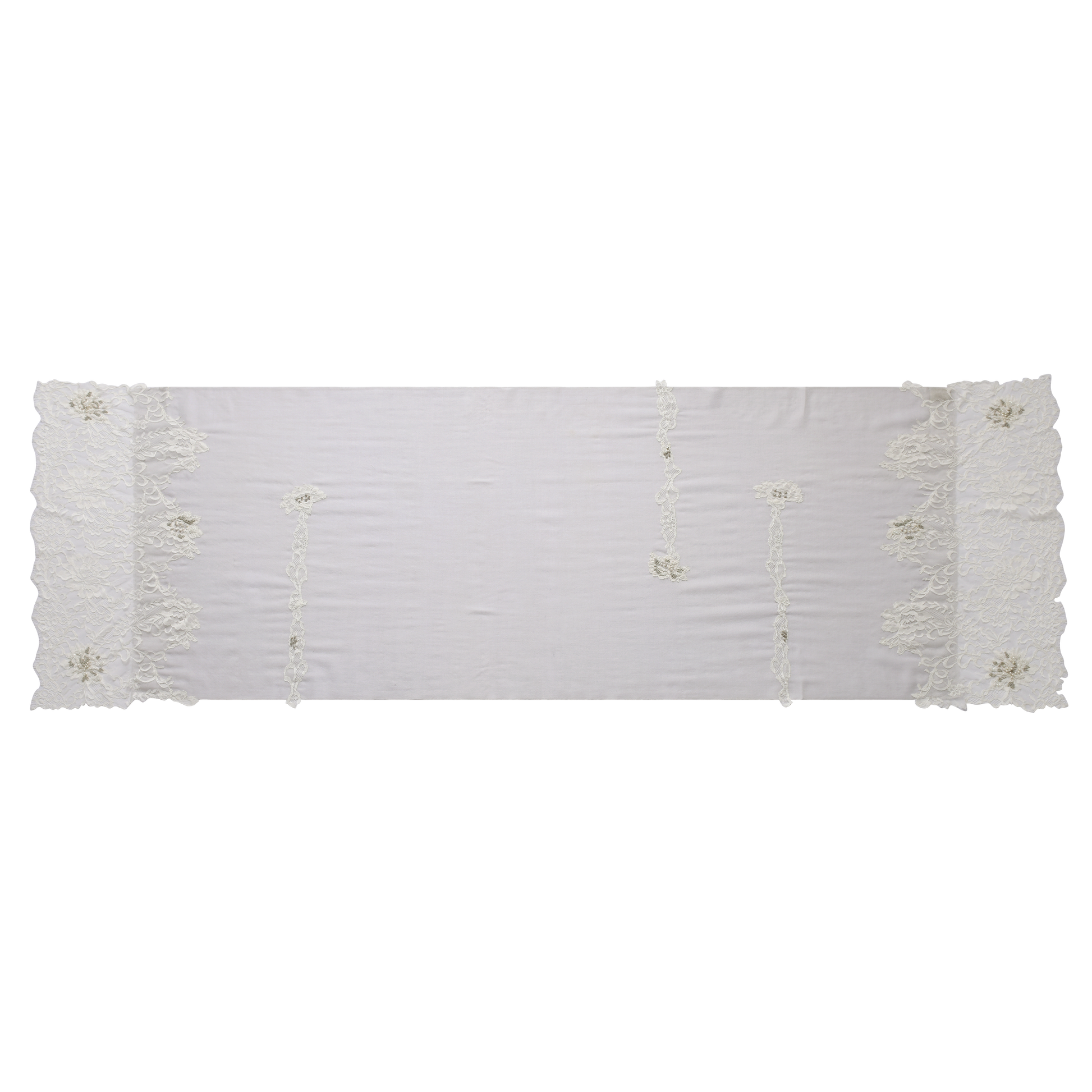 Hand Sewn Lace on Cashmere Silk Scarf in Light Grey - Made in India