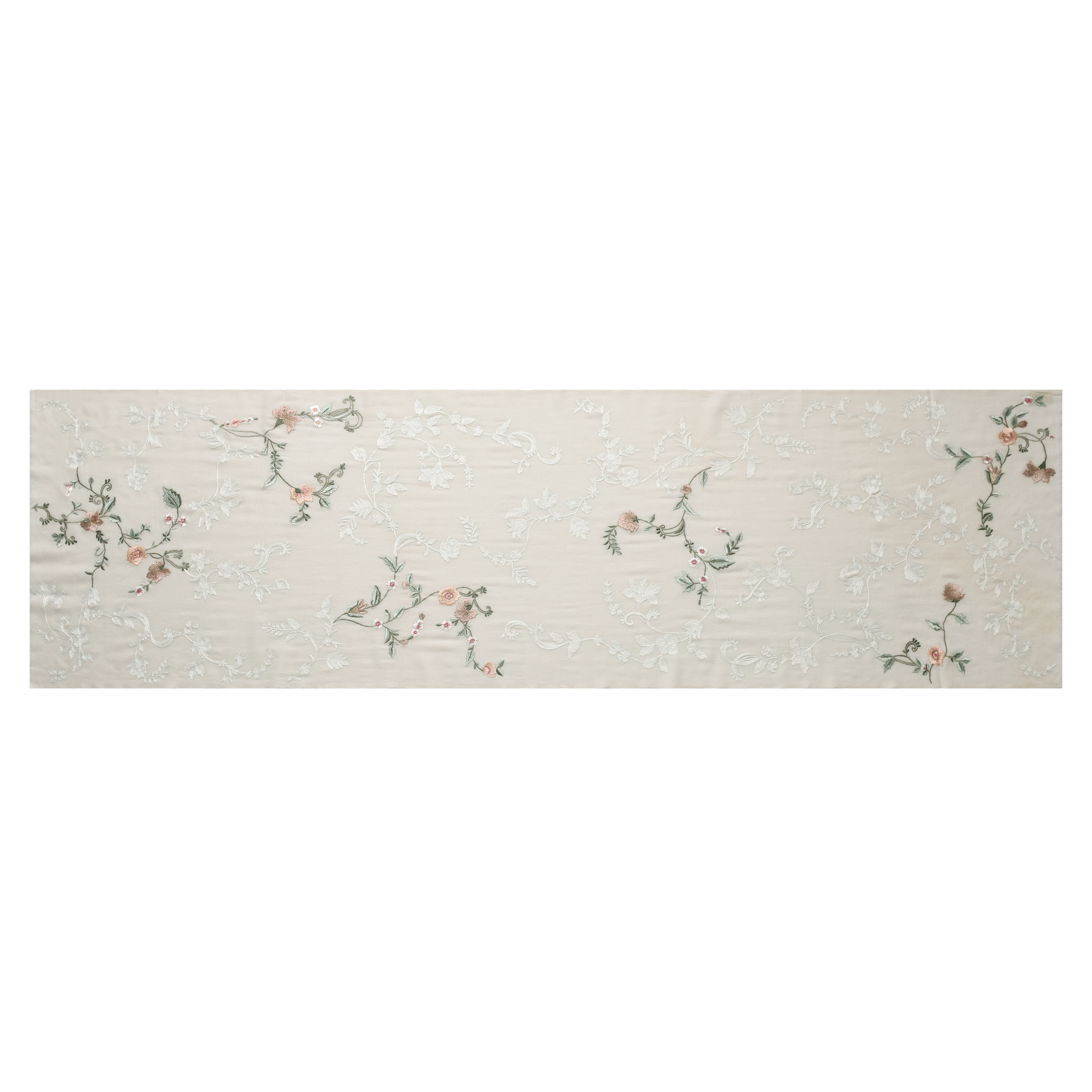 Hand Sewn Floral Embroidery on Cashmere Silk Scarf in Ivory - Made in India