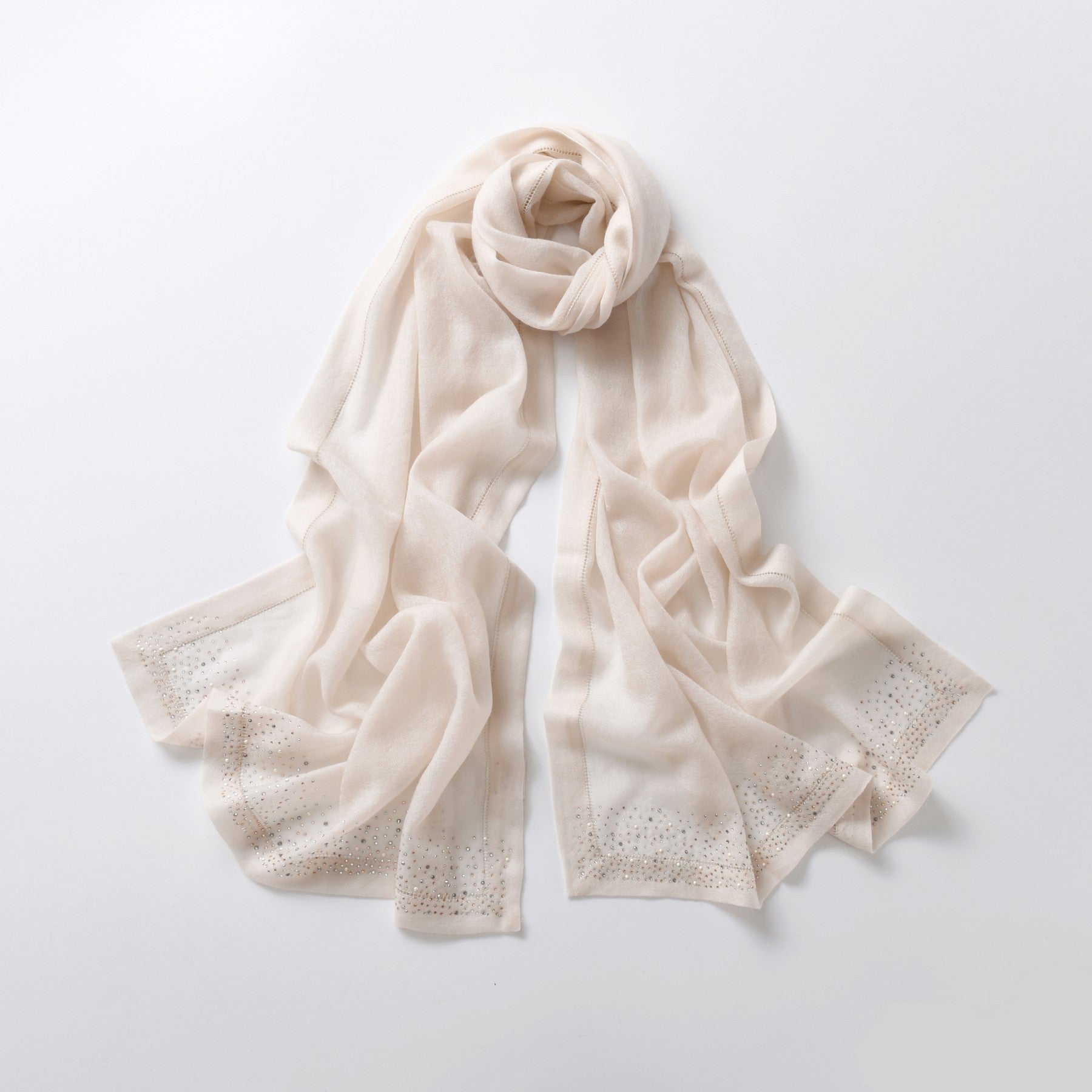Starry Embellished Ivory Cashmere Scarf with Beige Lining