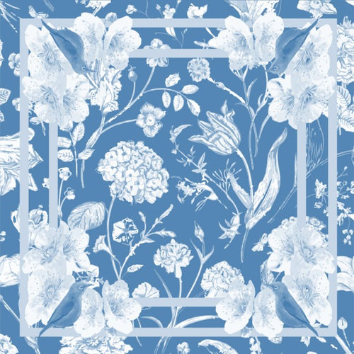 Blue Hydrangea with Plum Blossom in Blue Cashmere Scarf