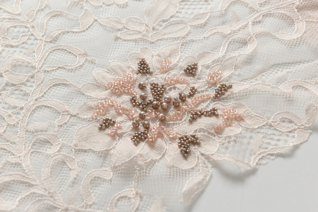 Hand Sewn Lace on Cashmere Silk Scarf in Pink - Made in India