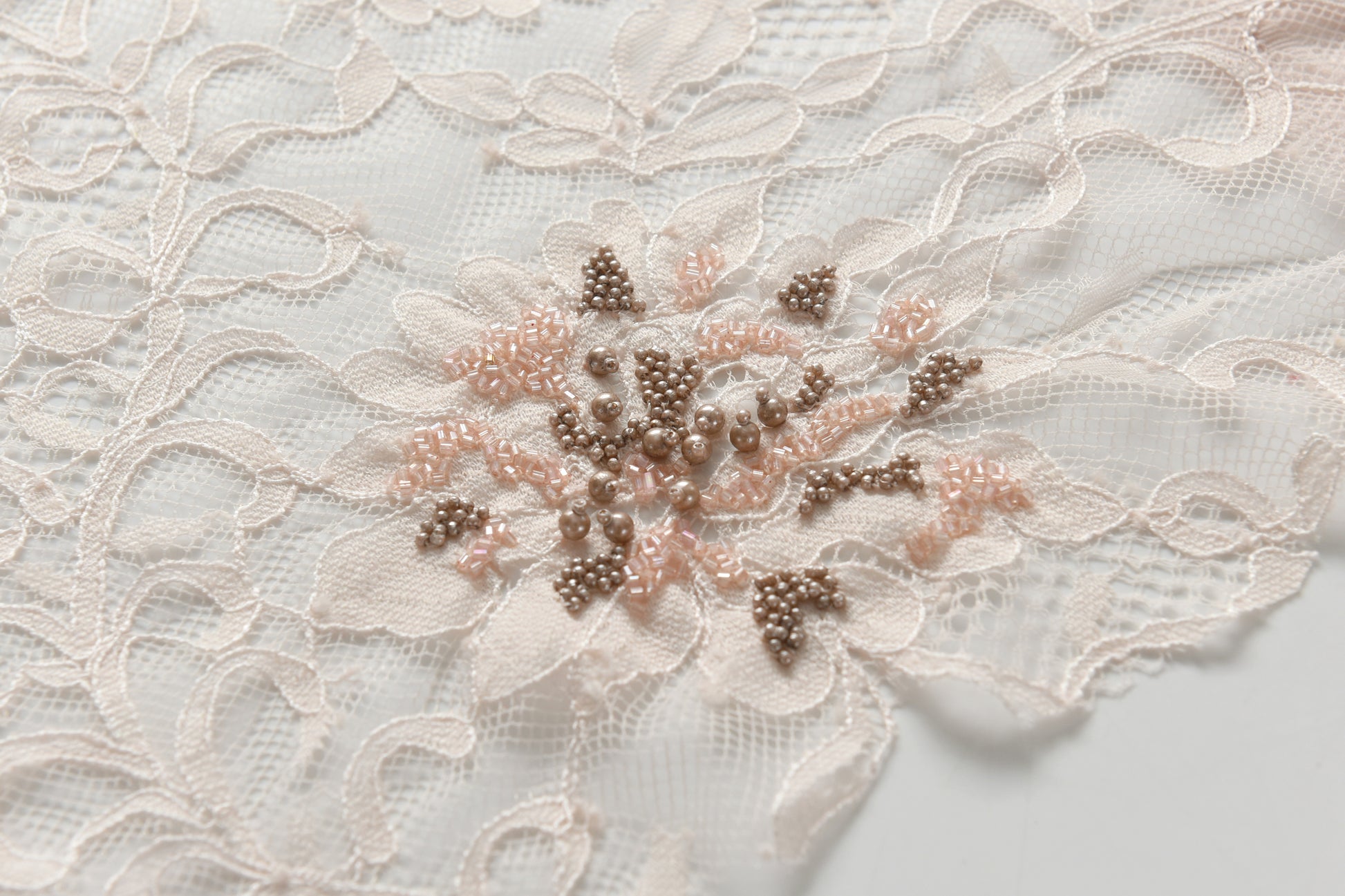 Hand Sewn Lace on Cashmere Silk Scarf in Pink - Made in India
