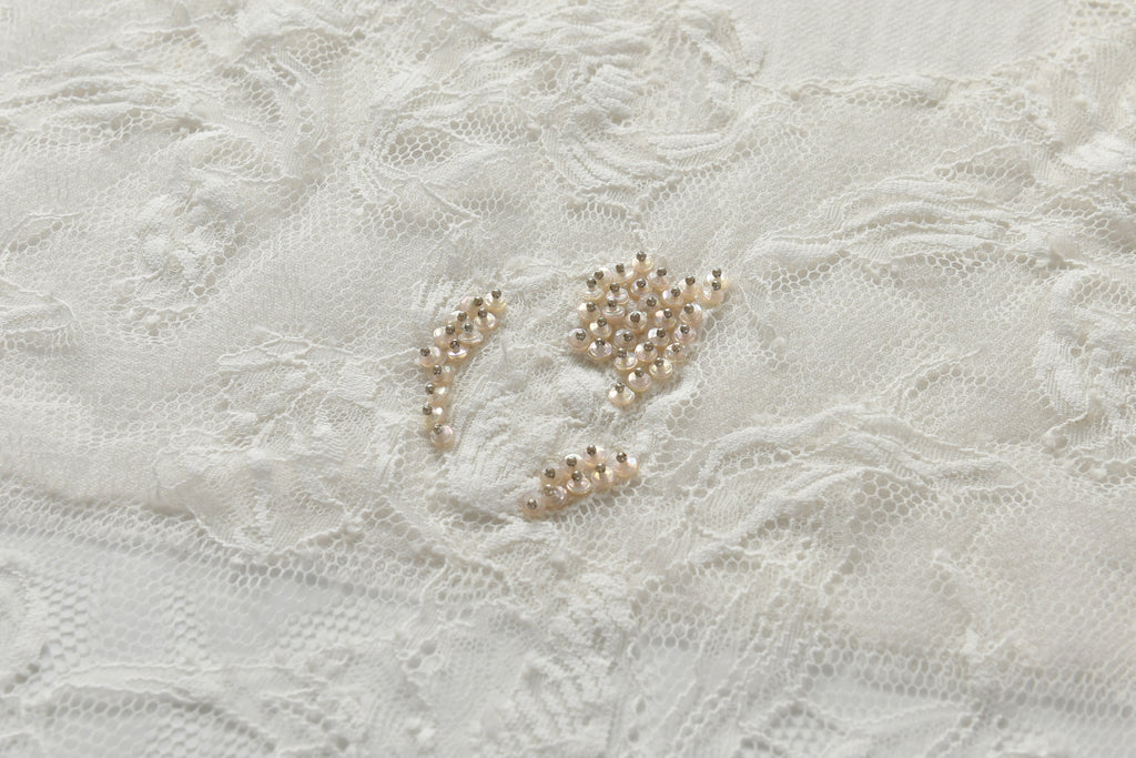 Hand Sewn Lace on Cashmere Silk Scarf in White - Made in India