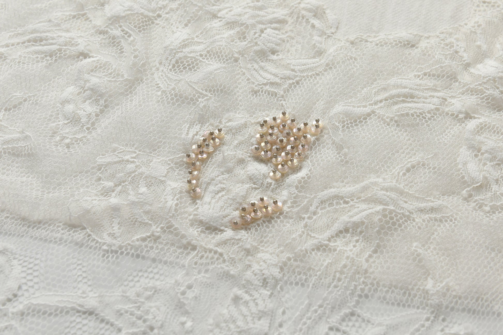 Hand Sewn Lace on Cashmere Silk Scarf in White - Made in India
