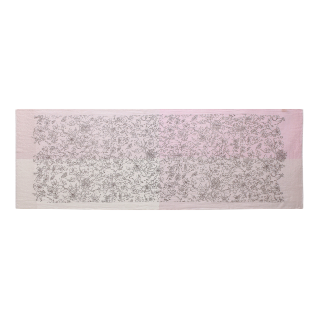 Butterfly and Floral Garden Cashmere Scarf in Pink