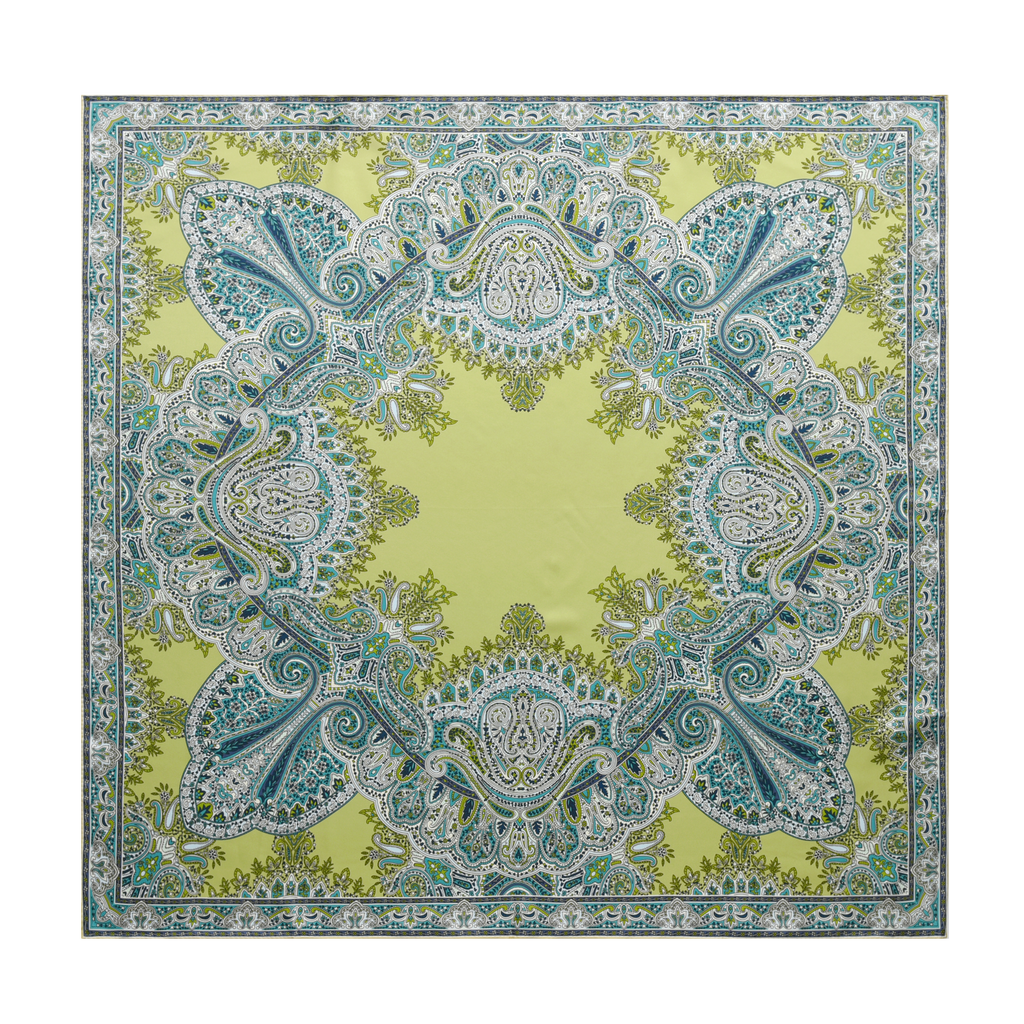 Paisley - Double Sided Silk Scarf in Green & Puple