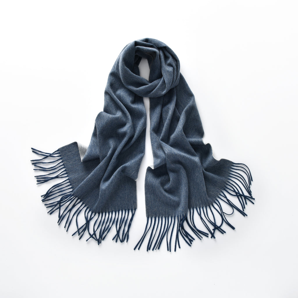 Double-Sided Cashmere Scarf in Navy & Grey