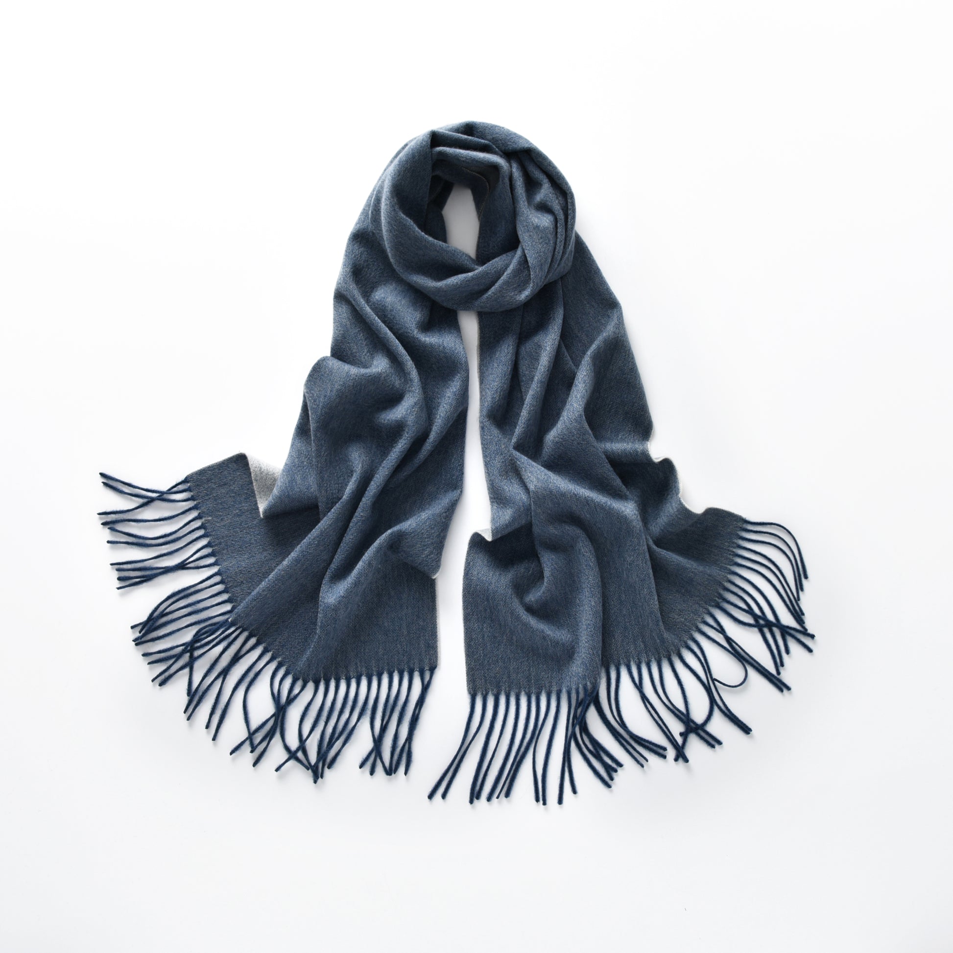 Double-Sided Cashmere Scarf in Navy & Grey