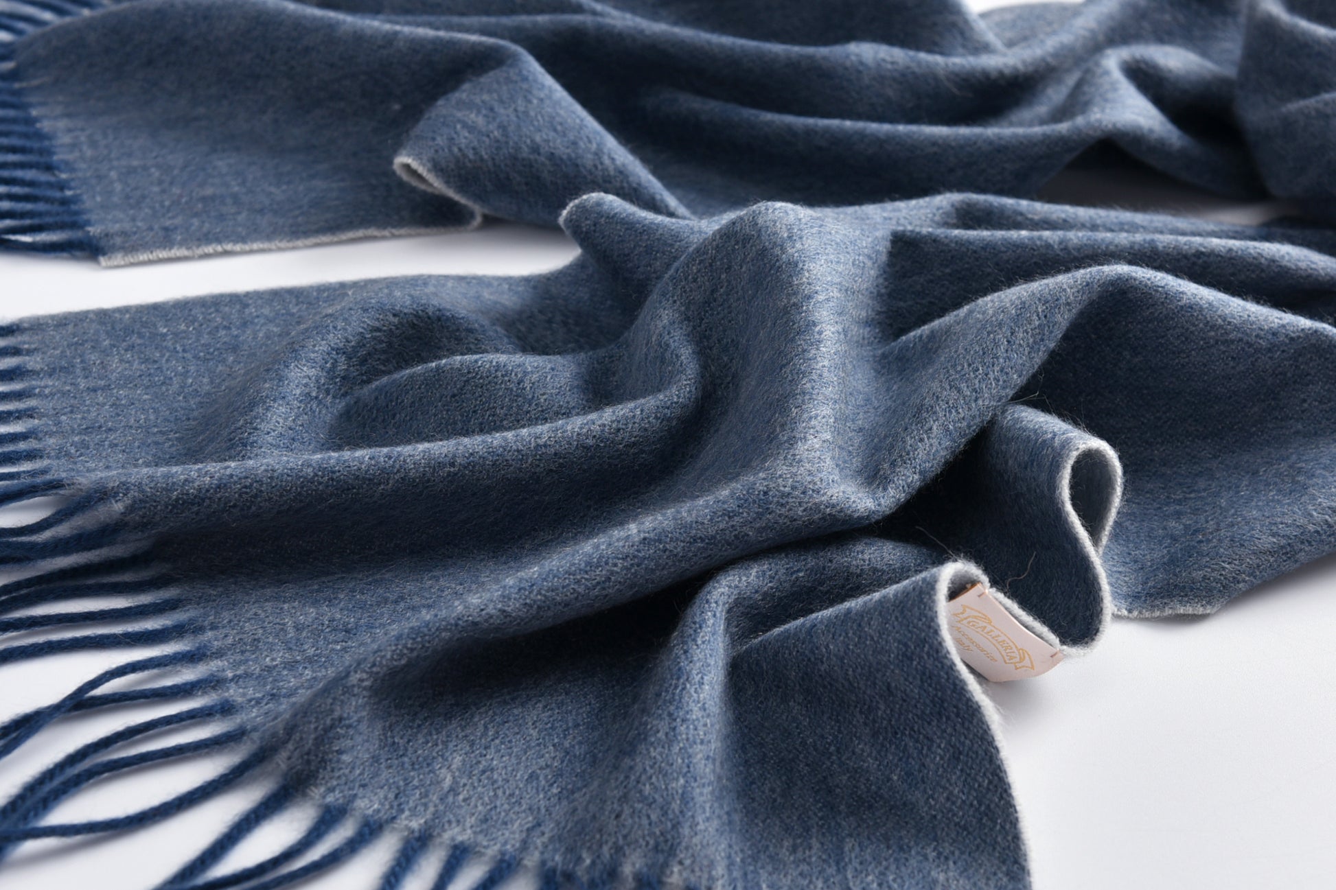 Double-Sided Cashmere Scarf in Navy & Grey
