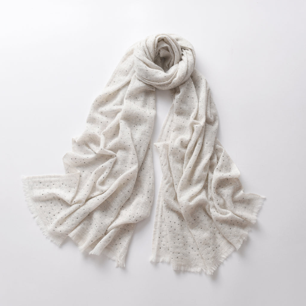 Swarovski and Pearl Embellishment Cashmere Scarf in Grey