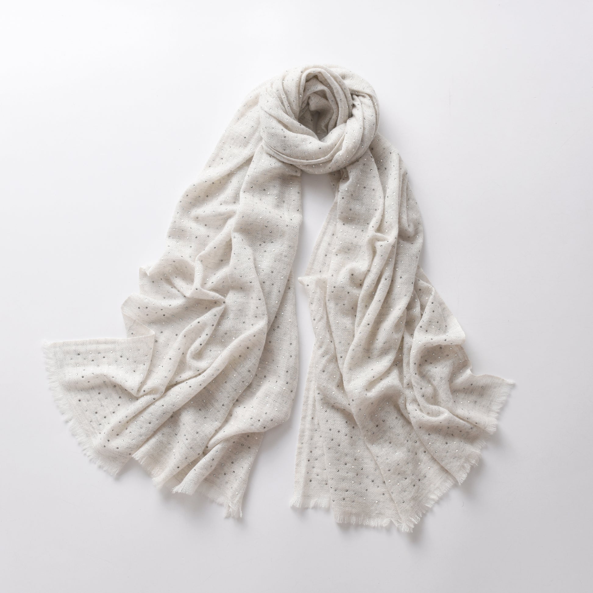 Swarovski and Pearl Embellishment Cashmere Scarf in Grey