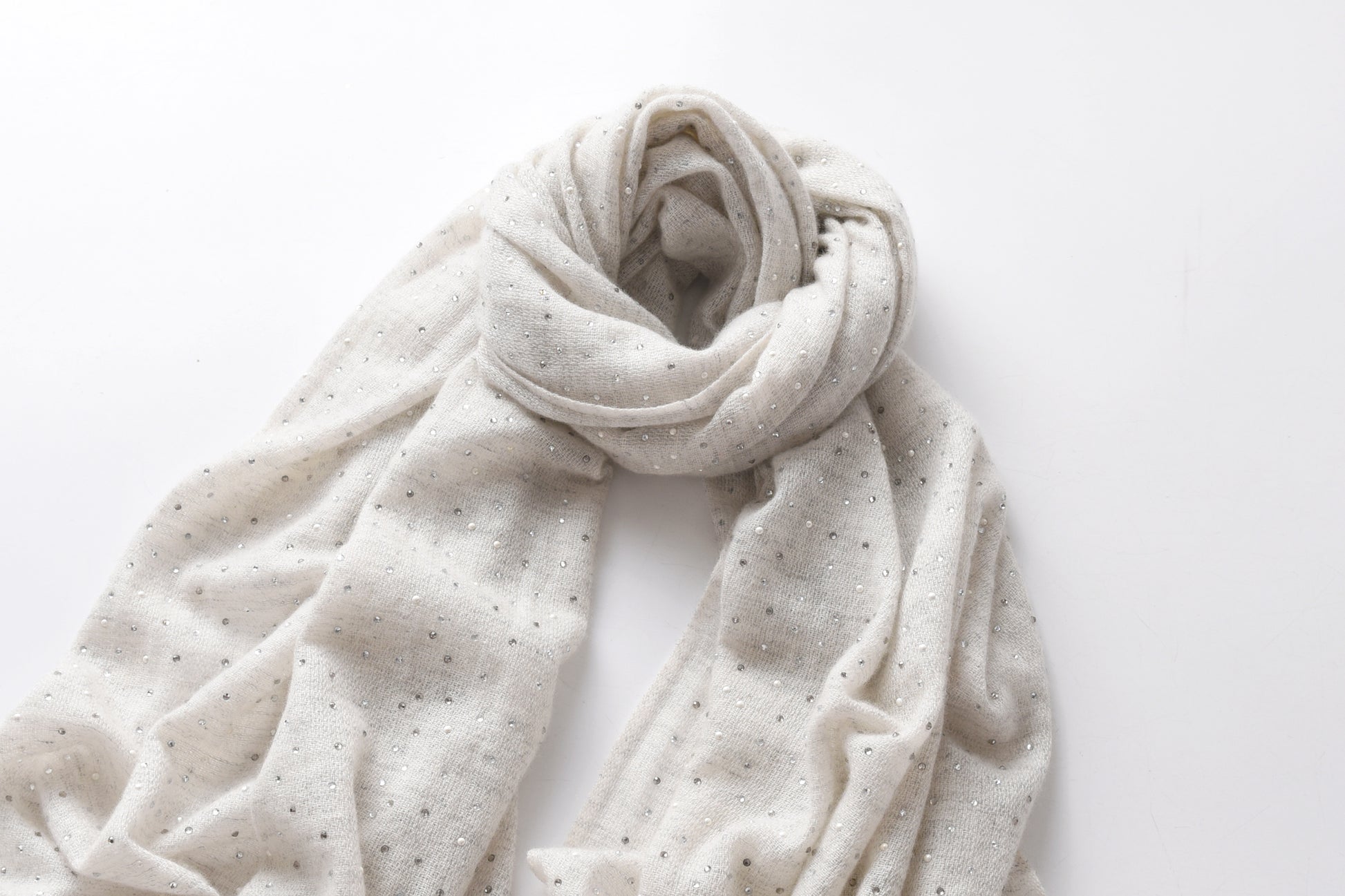 Swarovski and Pearl Embellishment Cashmere Scarf in Grey