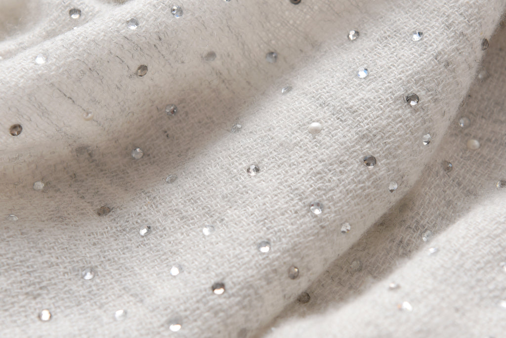 Swarovski and Pearl Embellishment Cashmere Scarf in Grey