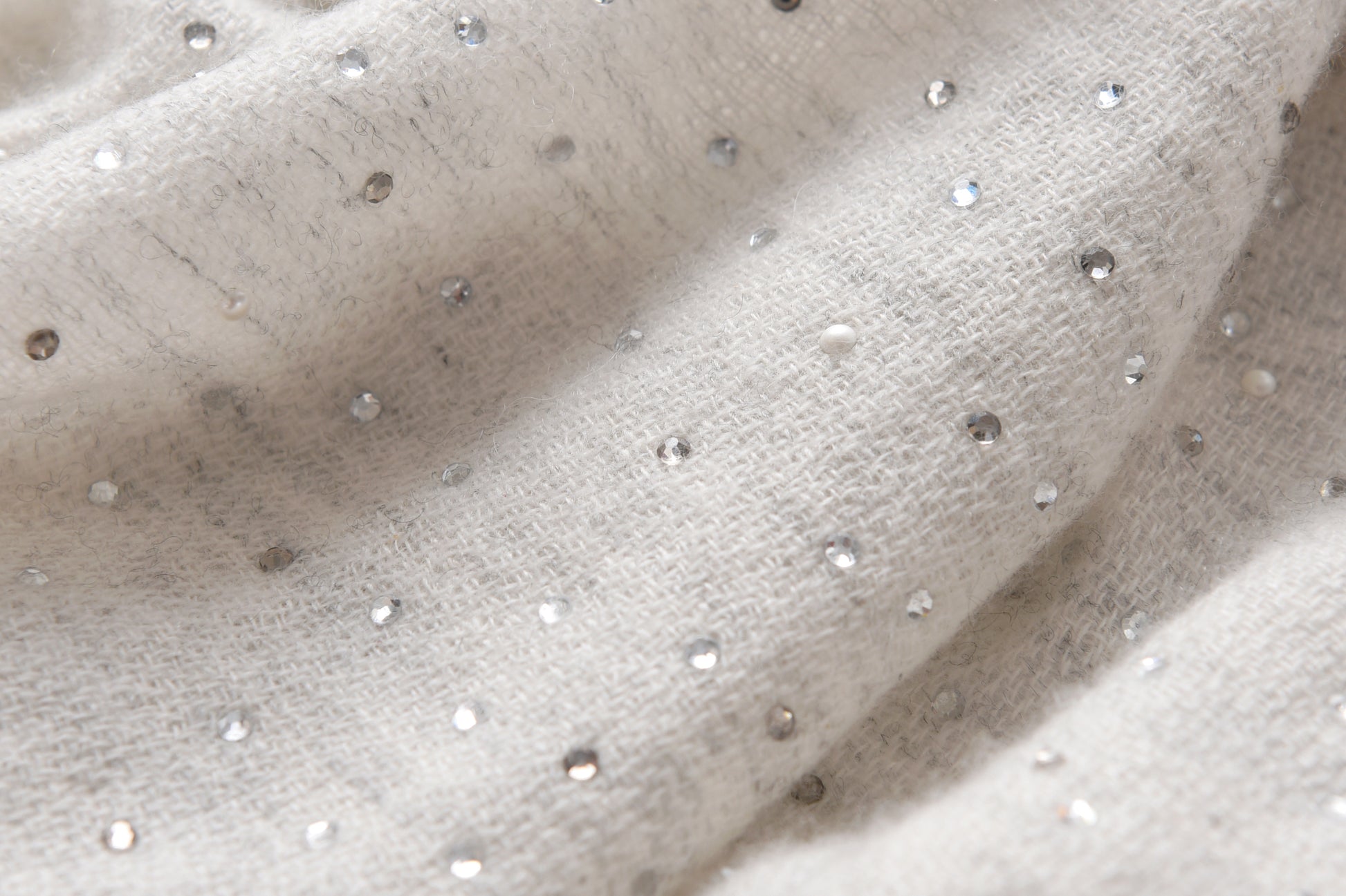 Swarovski and Pearl Embellishment Cashmere Scarf in Grey