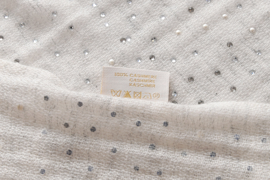 Swarovski and Pearl Embellishment Cashmere Scarf in Grey
