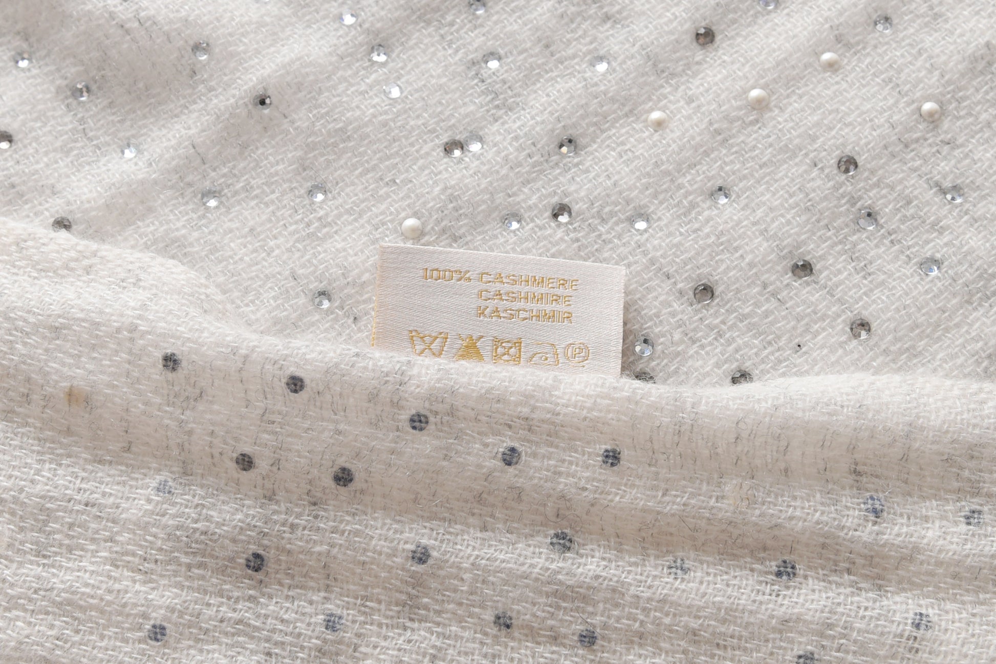 Swarovski and Pearl Embellishment Cashmere Scarf in Grey