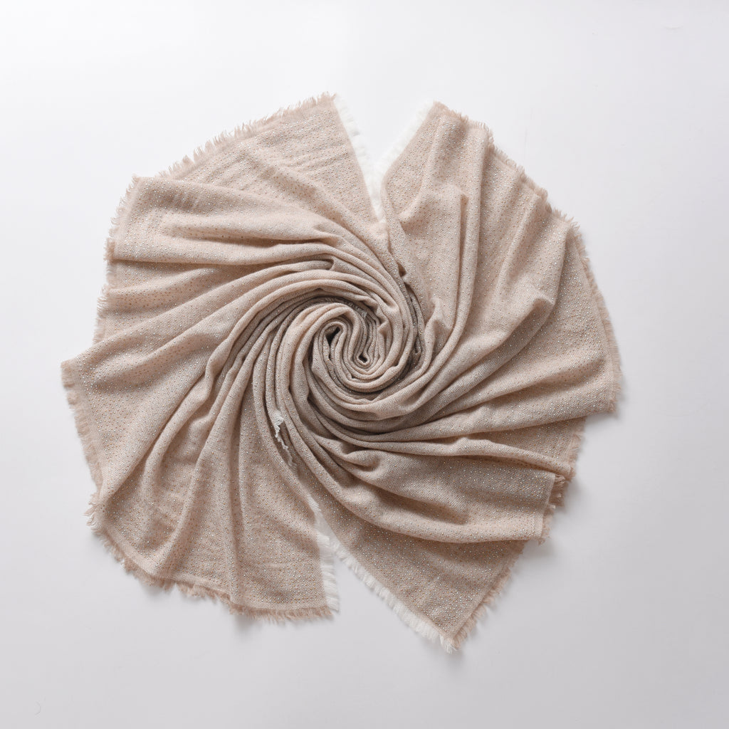 Tricolor Embellishment Cashmere Scarf in Natural