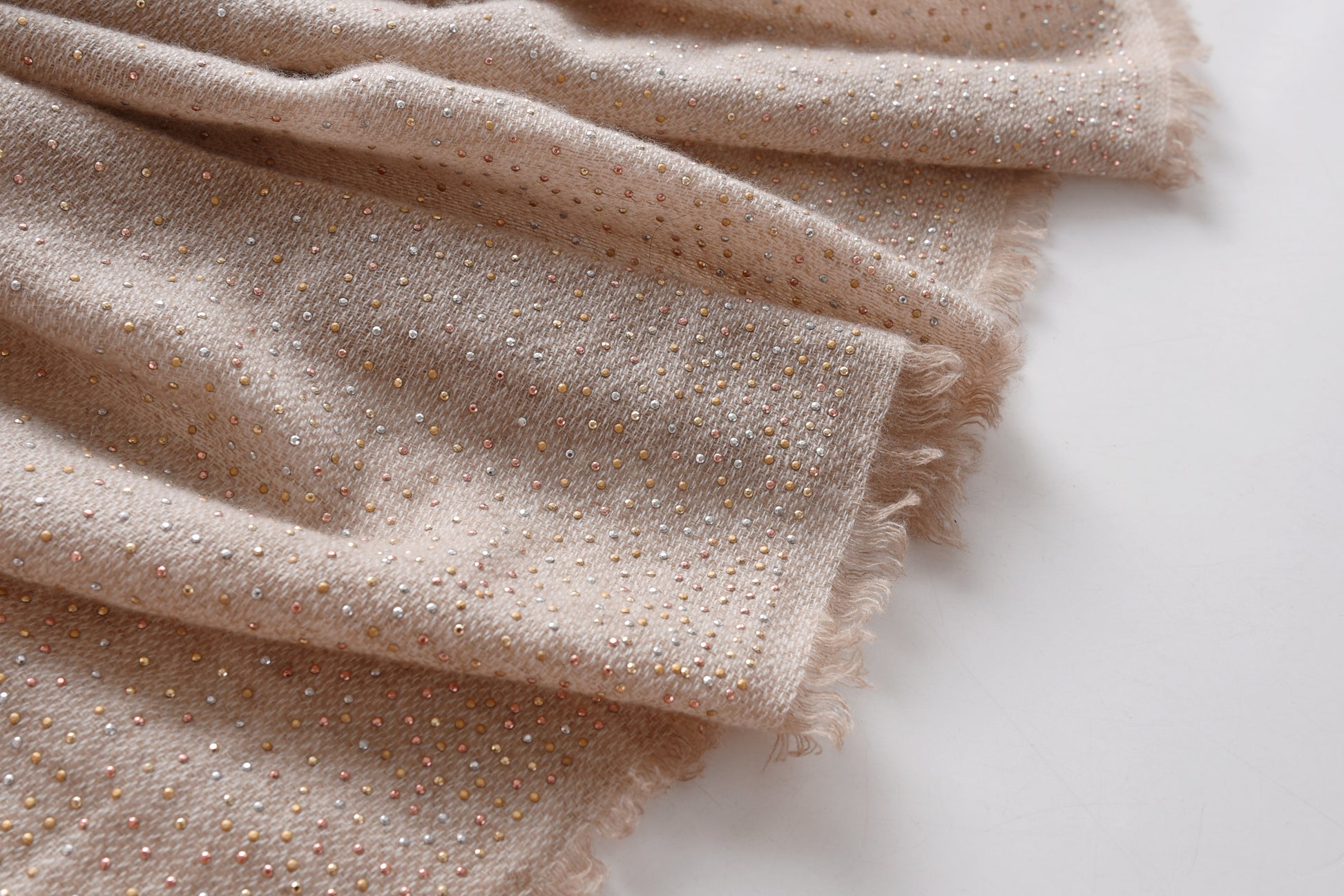 Tricolor Embellishment Cashmere Scarf in Natural