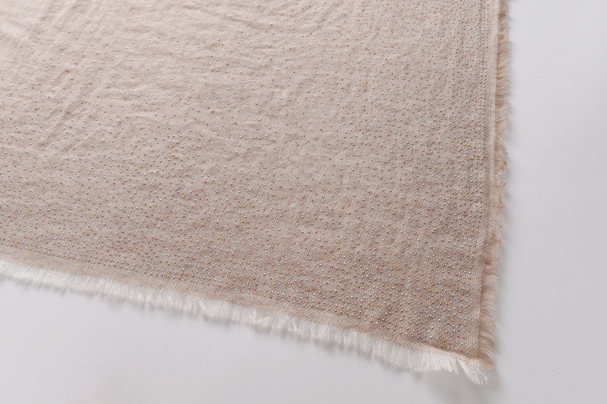Tricolor Embellishment Cashmere Scarf in Natural