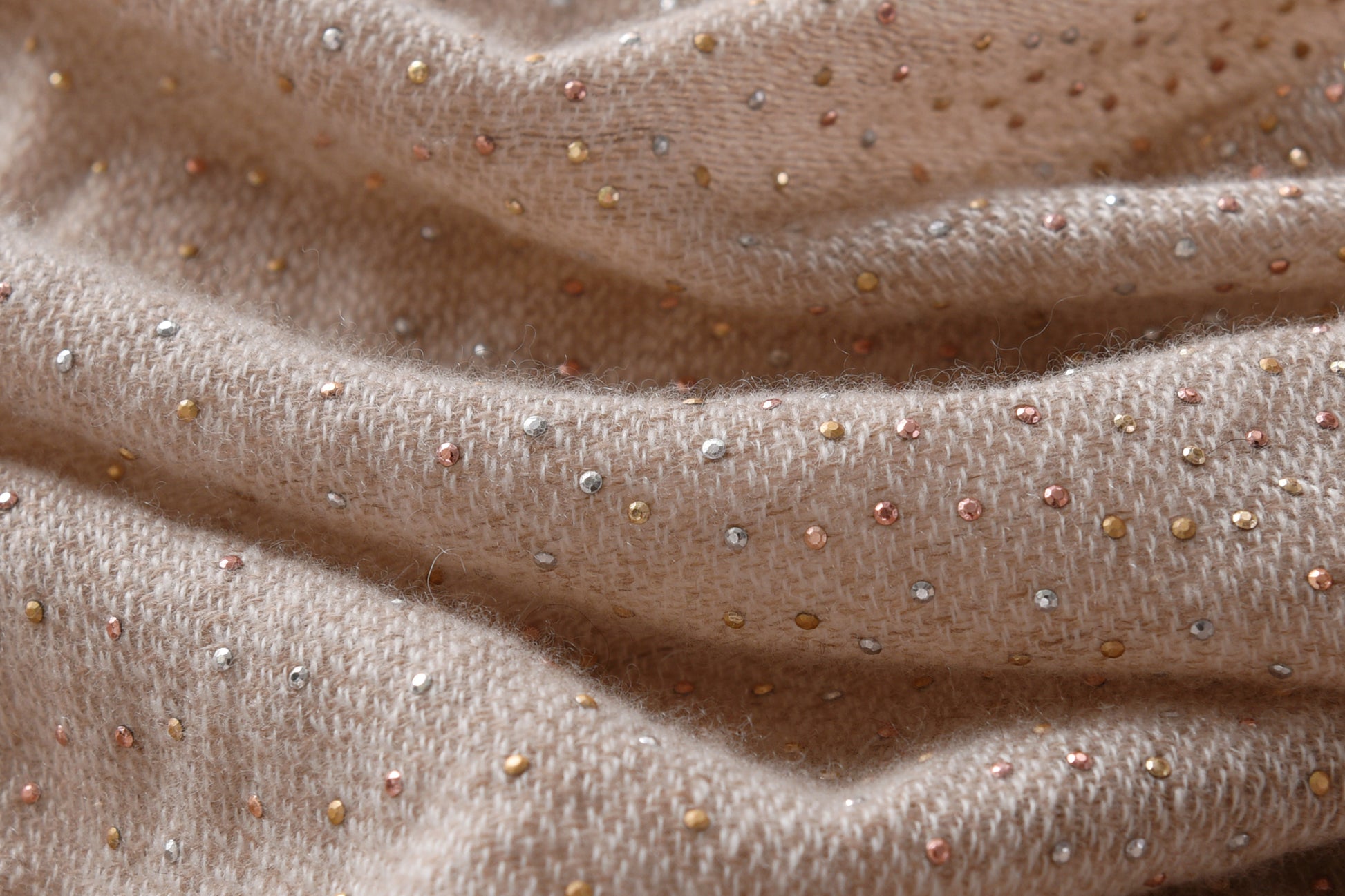 Tricolor Embellishment Cashmere Scarf in Natural